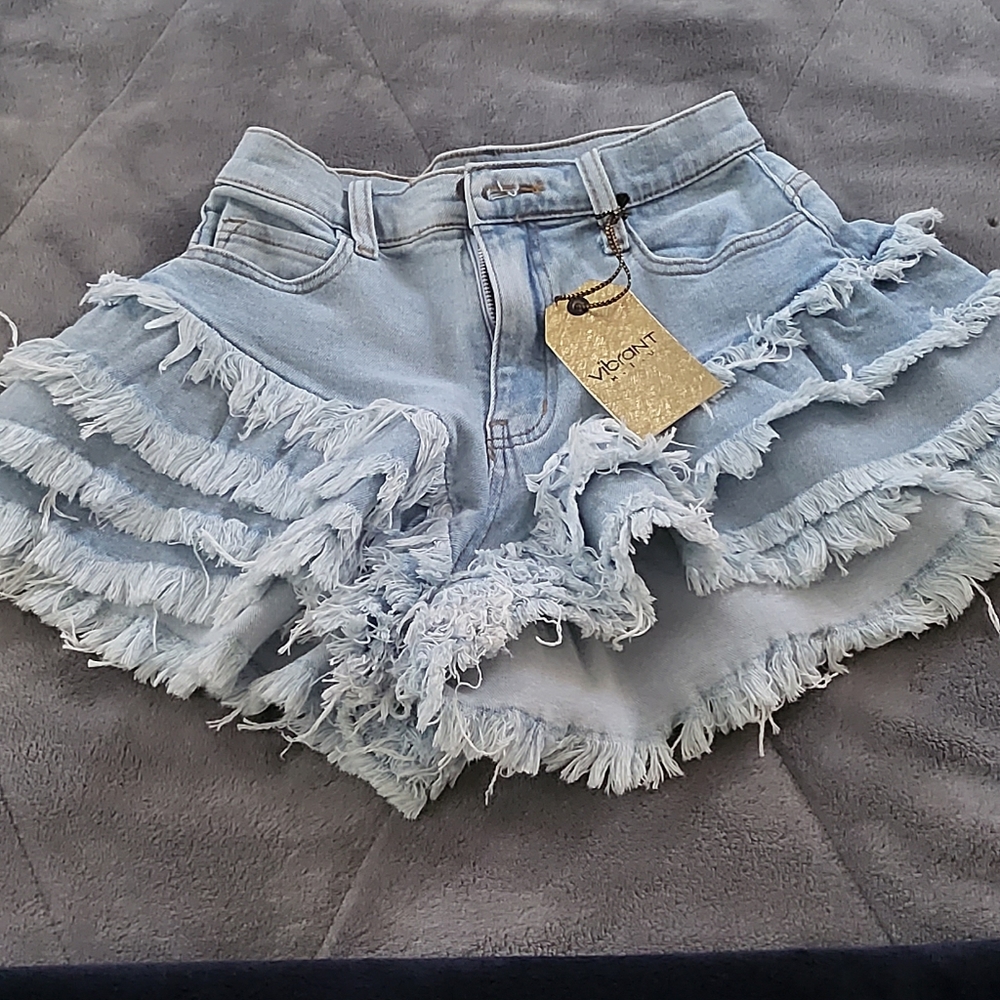Vibrant M.i.U Fringe Shorts